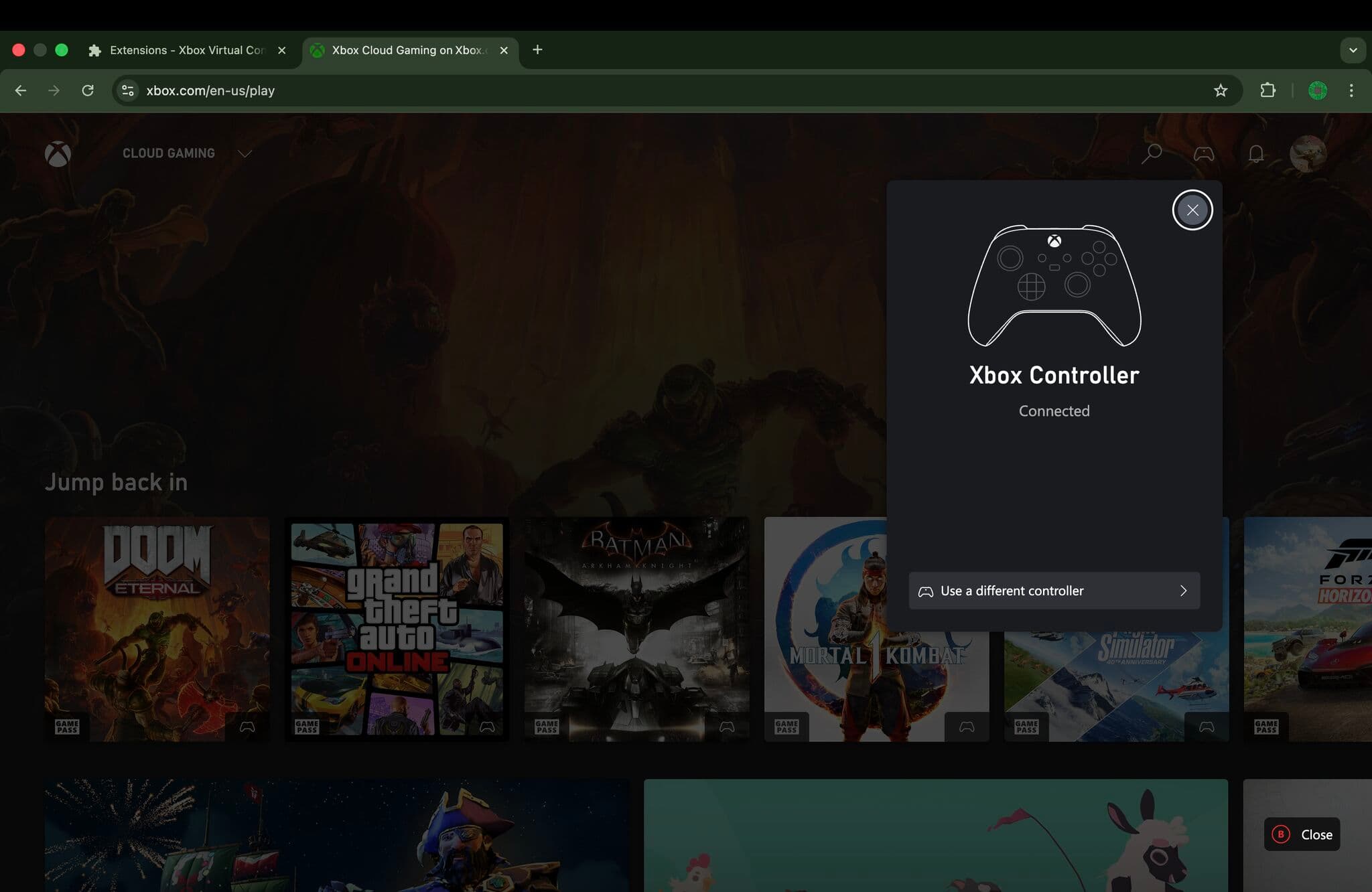 Connected as Xbox Controller